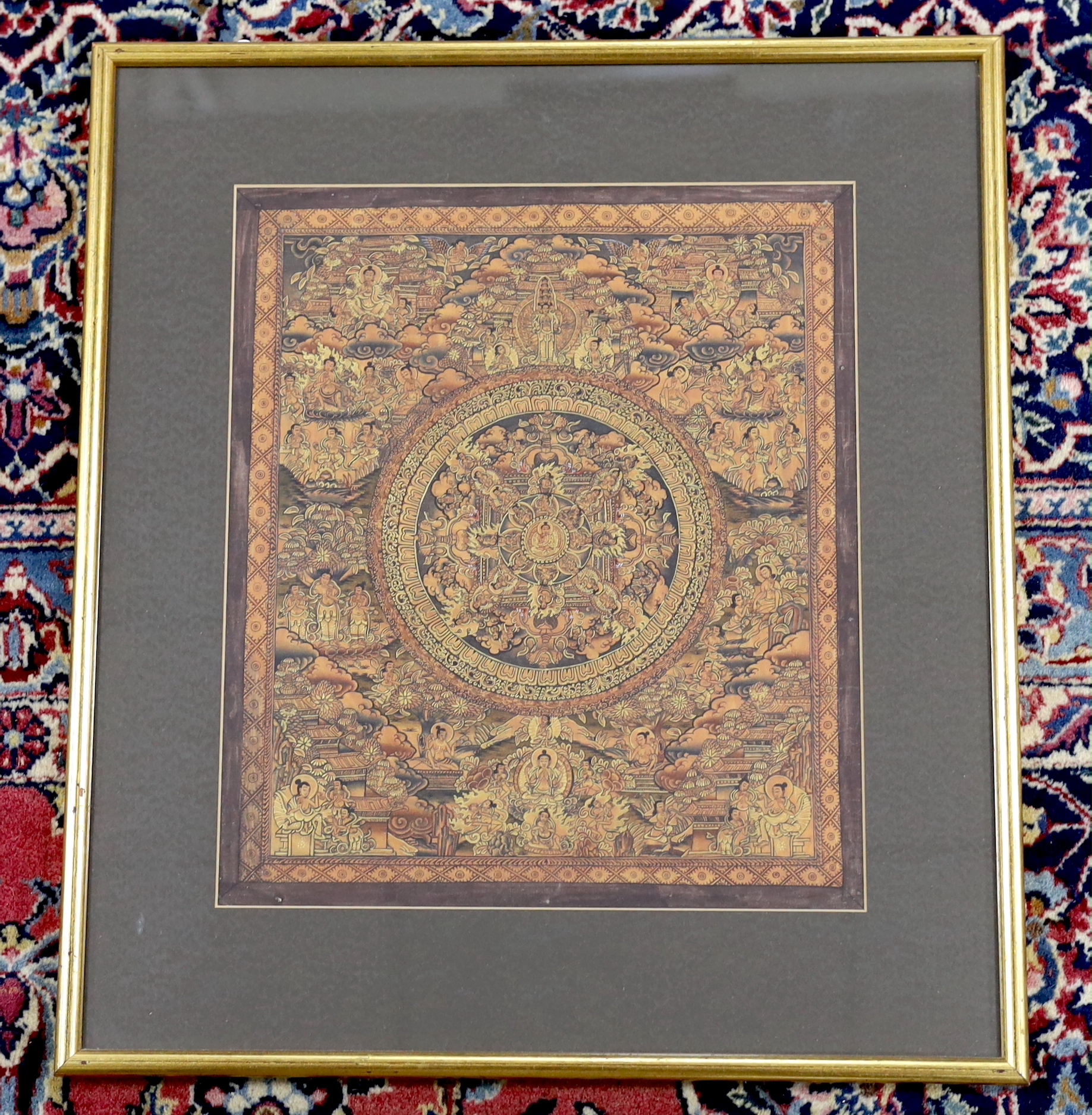 Tibetan School, gouache on fabric, Buddhist Thangka, 33 x 28cm